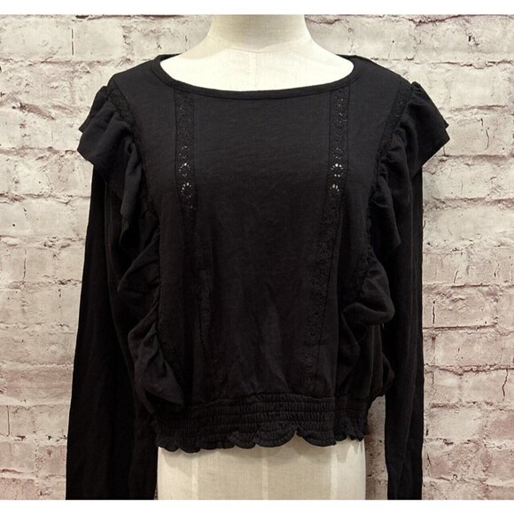 Arizona Jeans Black Long Sleeve Ruffle Front Cropped Top Size XL - Picture 1 of 5